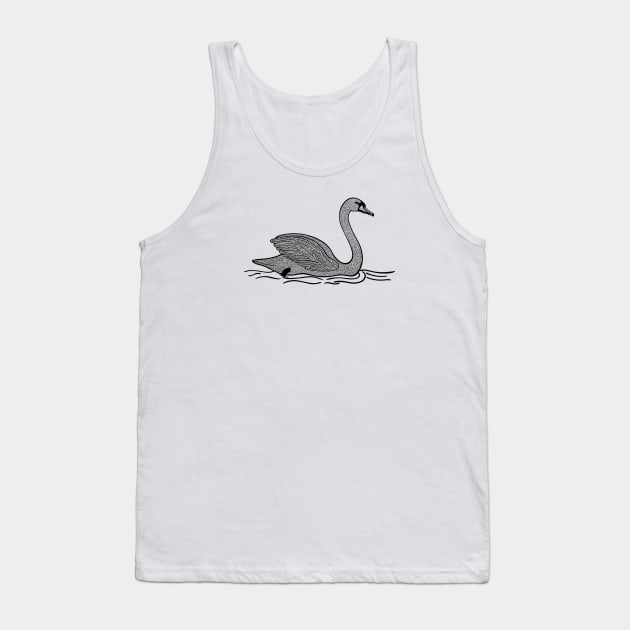 Swan Ink Art - beautiful detailed bird drawing - on white Tank Top by Green Paladin